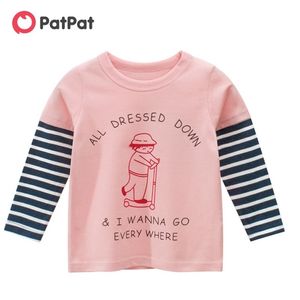 Ankomst Casual Höst och Vår Baby Toddler Söt Brev Skriv ut Stripe Långärmad Tee Toppar Kids Girl Clothes 210528