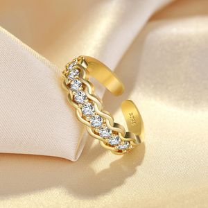 Feminino diamante linha anel banda dedo ouro aberto ajustável cluster anéis cauda noivado qua moda jóias presente vontade e areia