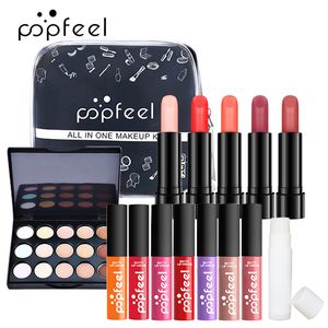 15pcs 1 메이크업 세트 립스틱 립글로스 컨실러 재단 메이크업 가방 화장품 키트 KIT001