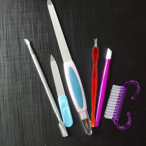 Nail Art Kits Manicure Tool Set Stainless Steel Cuticle Remover Brush Dead Skin Pusher Scissors Polish Block Clip