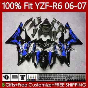 OEM Body Kit för Yamaha YZF Graffiti Blue R 6 600 CC YZF600 YZF-R6 2006 2007 Moto Bodywork 98No.104 YZF R6 YZF-600 2006-2007 600cc YZFR6 06 07 Injektion Mold Fairing 100% Fit