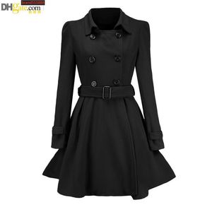 Damen Trenchcoats Damen Revers Warmer Mantel mit Gürtel Rock Saum Schnürmantel für Frau Winter Elegante Jacke Knopf Ropa Mujer