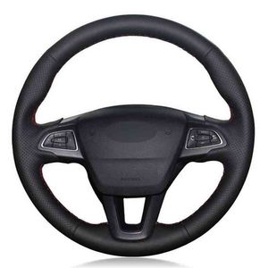 Car Steering Wheel Cover Black Artificial Leather For Ford Focus Kuga Escape C MAX Ecosport H220422