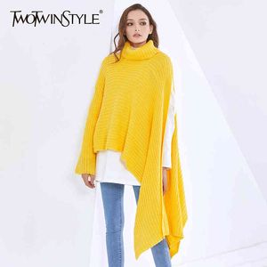 Asymmetrisk hemtröja för kvinnor Turtleneck Batwing Långärmad Casual Svart Tröjor Kvinna Mode Kläder 210524