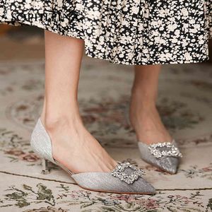SOPHITINA Summer Dress Pumps Shoes Women Thin Heels Pointed Toe Crystal Elegant Stylish Beautiful Sweet Wedding Pumps FO140 210513