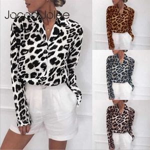 Chiffon blusa manga comprida sexy leopardo cópia blusa girar para baixo colarinho senhora escritório camisa túnica casual lote tops plus size blusas 210619