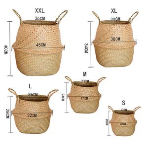 Handgefertigte Bambus-Aufbewahrungskörbe, faltbar, Wäschestroh, Patchwork, Korbgeflecht, Rattan, Seegras, Bauch, Garten, Blumentopf, Pflanzkorb 210609