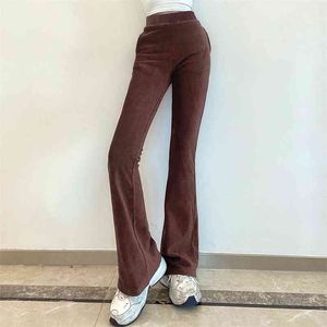 Brown Corduroy Skinny Y2K Flare Spodnie Kobiety Vintage Harajuku Długie Casaul Stretch High Paisted Spodnie Dresy Capris 210510