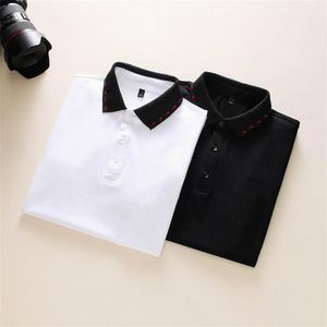 Ny lyxmode klassisk herr bokstav broderi skjorta bomullsm￤n designer t-shirt vit svart designer polo skjorta hane m-3xl