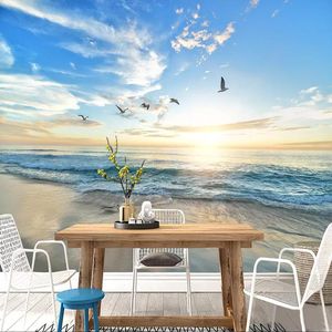 Wallpapers personalizado po wallpaper moderno 3D seascape praia mural auto-adesivo impermeável adesivo sala de estar banheiro casa decoração