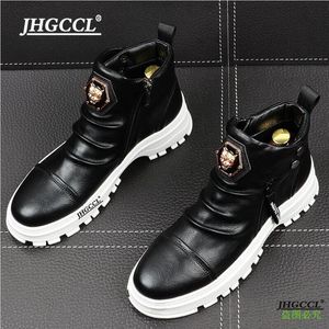 Ny designer stil tjock solig högplatta sko, koreansk utgåva tidvatten martin casual kort boot vit cowboyzapatos hombrre