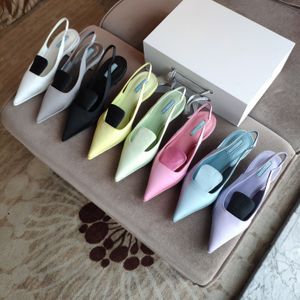 Sandal For Women Pumps Pointed Toe High Heels Letter Triangles Slippers Sexy Dress Shoes Cat Heel Party Ankle Straps Designer Sandals 3.5cm With Box XX-0297