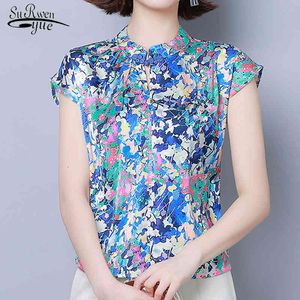 Summer Style Silk Short Sleeve Floral Blouse Women Plus Size Printed Pullover Ladies Shirt Slimming 8681 50 210508