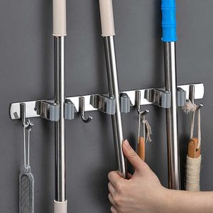 Broom Holder Heavy Duty Praktisk Clip Mop Organizer Väggmontering Krok Rostfritt Stål Förvaringsutrymme Spara hängare Multifunktionell 210705