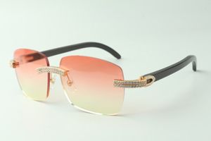 Squisiti occhiali da sole classici a doppia fila di diamanti 3524025, occhiali con aste in corno di bufalo nero naturale, dimensioni: 18-140 mm