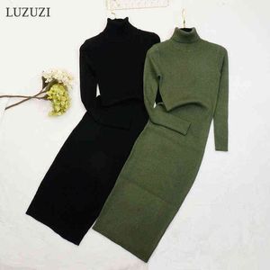 Luzuzi outono inverno mulheres de malha vestido camisola de turtleneck vestidos senhora slim sexy bodycon manga comprida vestido vestidos g1214