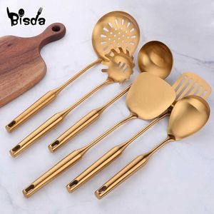 Wholesale stainless steel slotted skimmer for sale - Group buy 10Pcs Set Kitchen Utensil Cooking Tool Stainless Steel Slotted Turner Long Handle Ladle Skimmer Gold Food Server Kitchenware Set C0414