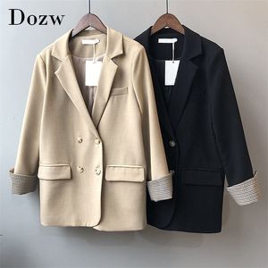 Осенние женские Двухбордовые Blazer Part Perd Рукава Офис Офис Женские Blazers Зарезанные Грушевые Карманы Корейский Куртка 210515