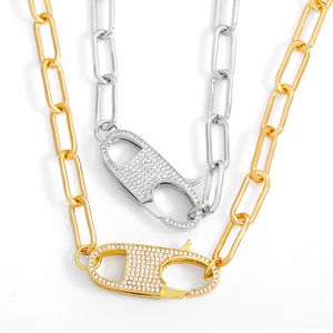 FLOLA Cobre Zircão espessura Clasps Calça de Carabiner Gold Silver Chain Colar Para As Mulheres Moda Jóias 2021 NKEW29