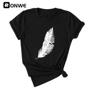 Feather Women Casual Harajuku Fashion T-shirt Girl Print Loose Elastic Stretched Summer Home New Tops Tee,Drop Ship X0628