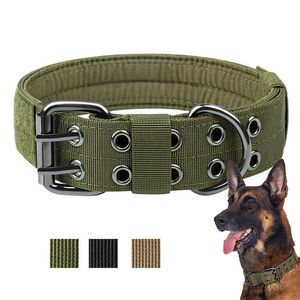 Wojskowy Tactical Dog Collar K9 Praca Trwała regulowany kołnierz Outdoor Training Pet Dog Obroże dla dużych psów Produkty X0713