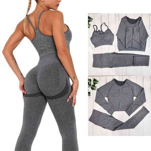 Sports outfit för kvinna sömlös yoga set fiess kläder sportkläder kvinnor passar träning gym leggings sport set 210813