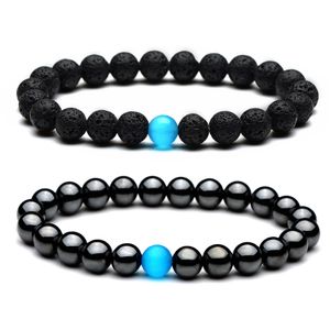 Coppie amanti a distanza set gioielli naturale pietra blu gatto occhio ematite bracciali lava