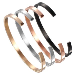 Fashion 2021 4mm Cuff Bangle Bracelet Stainless Steel Men Cuff for Man Woman Jewelry Pulseira Gents Wholesale Casual Jewelry Q0717