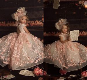 Симпатичные цветочные маленькие девочки Pageant платья кружева аппликации с коротким рукавом цветок платье для девушки для свадебного драгоценного камня шеи пухлые принцессы танцы платье рождество al8823