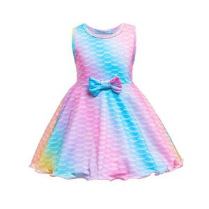 ファッションクリスマス夏の人魚プリントプリンセスドレスソリッドガール服のウェディングドレス2-6歳Q0716