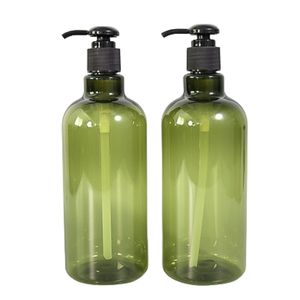 Refillable Clear Green Bottle Plastic Round Shoulder PET Black Collar Lotion Press Pump Empty Portable Cosmetic Packaging Container 500ml