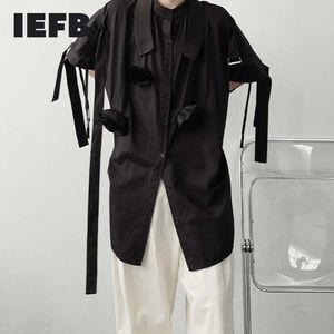 IEFB / abbigliamento da uomo Camicia asimmetrica a maniche corte con fiori tridimensionali di nicchia per camicia da uomo di grandi dimensioni high street Y3380 210524