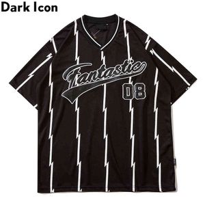 縞模様の数のスポーツスタイルのメンズTシャツ半袖サマーストリートファッションTシャツ男性男性トップブラックホワイト210603