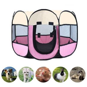 ポータブル折りたたみ式犬のケージペットテントハウスPlaypen Puppy Kennel Cat House Octagon Fence屋外の小さな大きな犬の猫猫箱210924