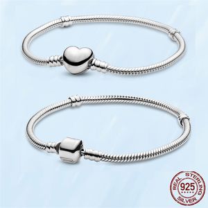 Heiße 925 Sterling Silber Armbänder für Frauen passen Pandora Charms Perlen klassisches Basic Schlangenkette Armband Herz Stil Dame Geschenk mit Original Box