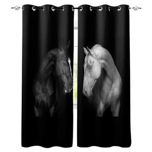 Curtain & Drapes Animal Horse Black And White Blackout Curtains For Children Kids Home Decor Bedroom Living Room High Shading Window