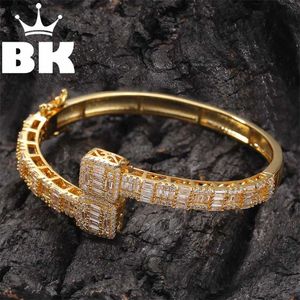 THE BLING KING CZ Bracciale con zirconi quadrati aperti personalizzati Iced Out Colore oro argento per uomo Luxury Drop 211124