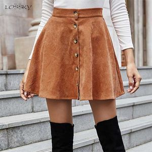 Corduroy Skirt High Waisted Autumn Winter Fashion Solid Black Elegant Ladies A Line Mini Short Clothes Skirts For Women 211120