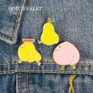 Pins, Brooches QIHE JEWELRY Mutation Fruits Enamel Pins Grow Feet Funny Cartoon Badges Fruit Series Collection Gifts For Friends