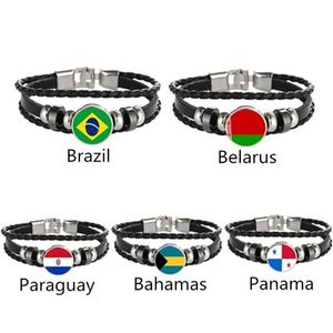 Charm Pulseiras Brasil Belarus Paraguai Bahamas Panamá Flag Pulseira de Couro Multicamadas Moda Homens e Mulheres Jóias