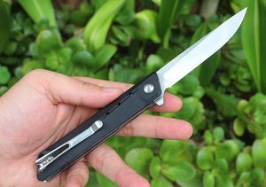 Szybki shiped Flipper Składany Nóż 8CR14Mov Satin Drop Point Blade Czarny G10 + Ze Stali Nierdzewnej Uchwyt Kulkowy Łożysko Szybko Otwarcie Noże Kieszonkowe EDC