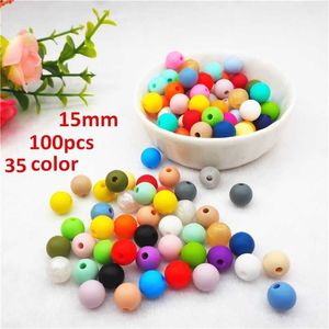 Chenkai 100pcs 15mm silikon teether pärlor diy baby chewing tuning nursing smycken leksak gör runda bpa gratis 211106