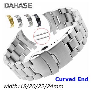 Edelstahl-Uhrenarmband 18 mm 20 mm 22 mm 24 mm Armband-Armband mit gebogenem Ende Uhrenarmband Doppelverschluss-Schnalle Ersatz-Handgelenkgürtel H0915