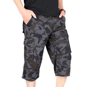 Summer Mens Baggy Multi Pocket Military Camo Shorts Cargo Loose Hot Calzoni Uomo Long Camouflage Bermuda Capris Plus Size 5XL X0601