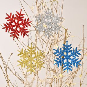 4 Pçs / conjunto de decorações de suspensão de Natal glitter floco de neve xmas árvore ornamentos para o casamento de ano novo kdjk2107