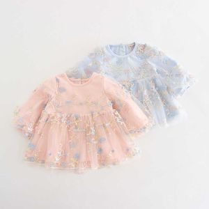 Girl Tulle Dress Baby Girls Flower Embroidery Dresses Toddler Boutique Cloth Children Birthday Baptism Party Ball Gown 210615