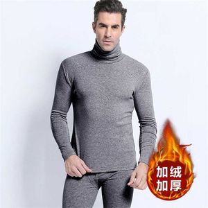 Roupa interior térmica ternos homens heap febre algodão duplo lado inverno veludo engrossar confortável branco longo johns quente gola alta 211110