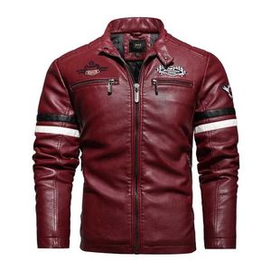 Giacca in pelle da motociclista pilota aeronautica da uomo autunno moda cappotto in pelle rossa mosaico 211111