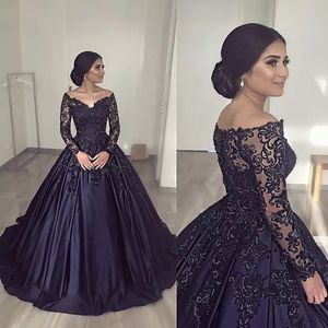 Gothic Black A-Line Satin Wedding Dress For Bride 2022 Lace Full Sleeve Beads V-Neck Long Bridal Dresses Formal Gowns Custom Made