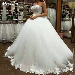 ZJ9081 2021 Adorável Sweetheart Ball Vestido Noiva Vestidos Casamento com Borda de Laço Comprimento Noiva Tamanho 2-26W